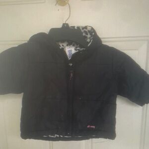 Black Kids Jacket with Leopard Print Lining